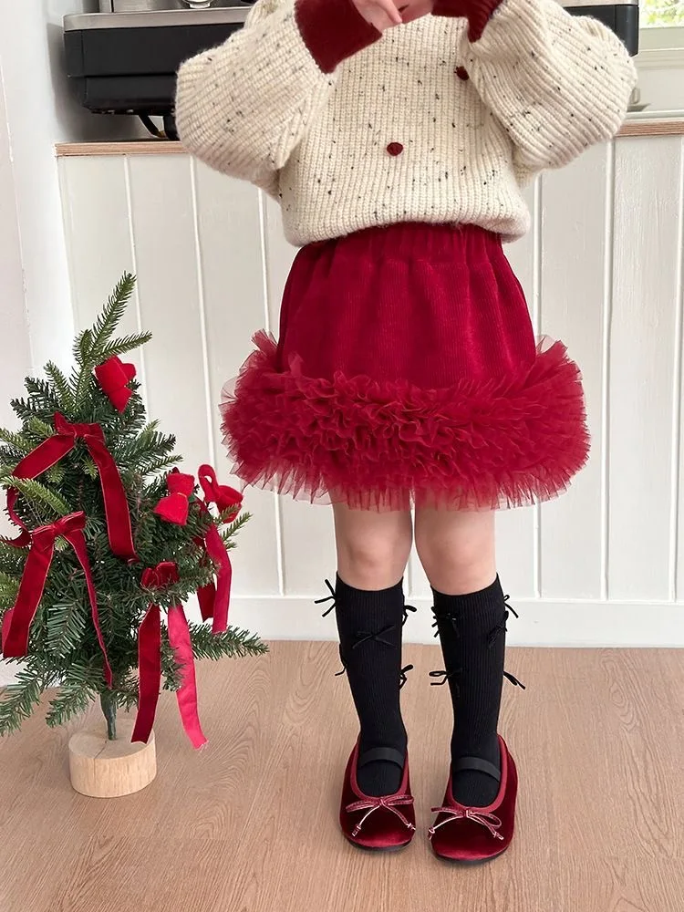 

Детская бархатная пышная юбка с рюшами, универсальная, для новогоднего образа, с завышенной талией, А-силуэт, зимняя