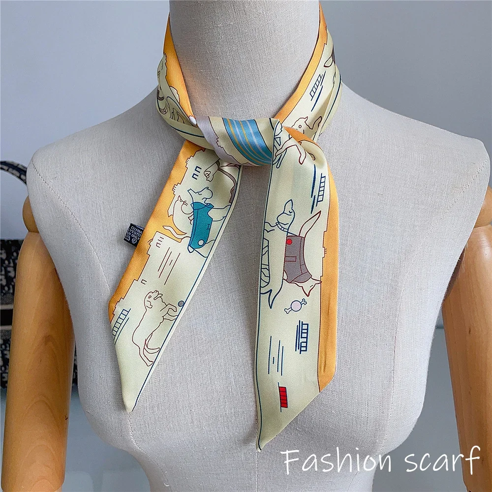 موضة جديدة للمرأة تنوعا رائجة البيع اليقطين النقل ملزمة حقيبة الشريط رباط شعر شريط مزخرف وشاح صغير وشاح حريري #4