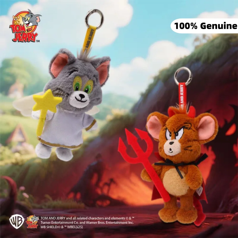 Oryginalna pluszowa maskotka Tom i Jerry z anime, seria Kawaii Diabeł i Anioł, breloczek, ozdoba do plecaka, zabawka, prezent świąteczny dla dziewczynek.