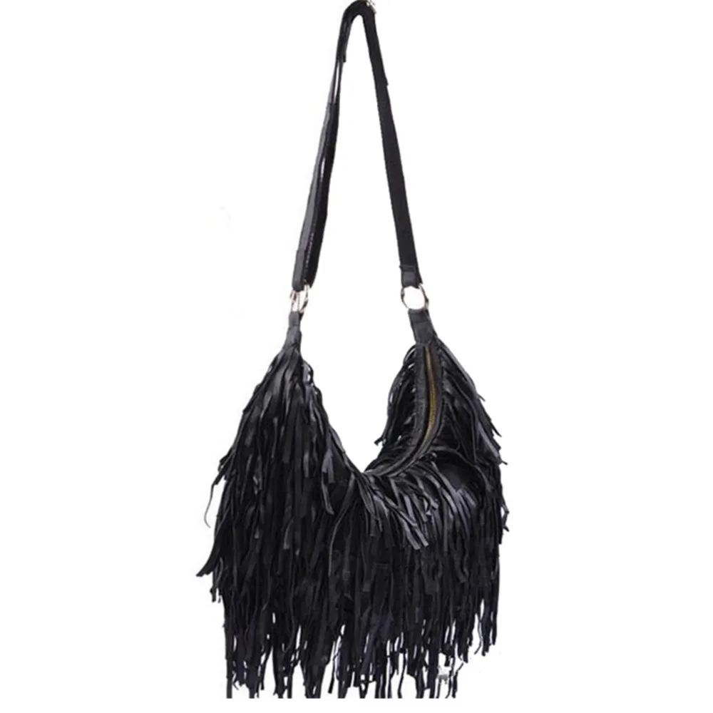 NEW 100% Genuine Leather Tassel Bags Fashion Women Shoulder Bag Fringe Multicolor Sheepskin Patchwork Handbags Casual Beach Bags