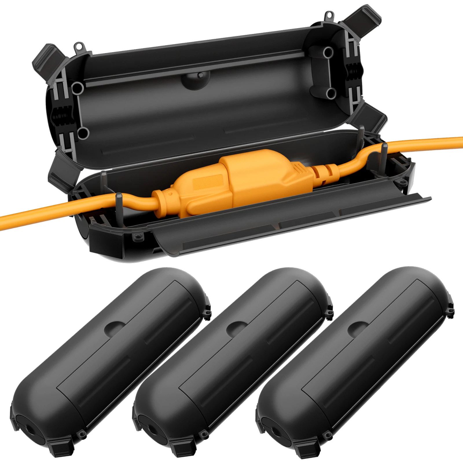 

4 Pack Mini IP44 Waterproof Outdoor Connection Box, Weatherproof Extension Cord Safety Cover for Outdoor Plugs, Lights, Cables