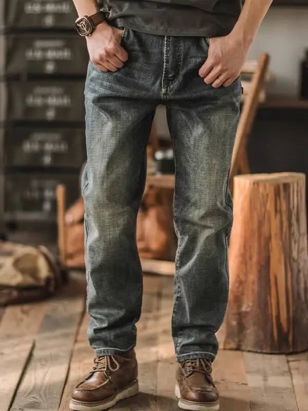 

Винтажные мужские джинсы большого размера с завязками, прямые свободные повседневные длинные брюки в стиле ретро, американские прочные, износостойкие