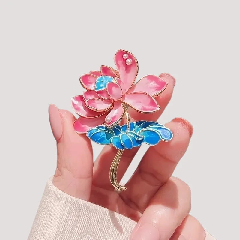 

Женская эмалированная брошь в виде лотоса в китайском стиле, ниша и высококачественный аксессуар-брошь.