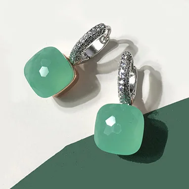 100% 925 Sterling Zilver Snoep Stijl 21 Kleuren Roze Wit Blauw Groen Zwart Geel Crystal Drop Earring Voor Vrouwen Fijne Sieraden
