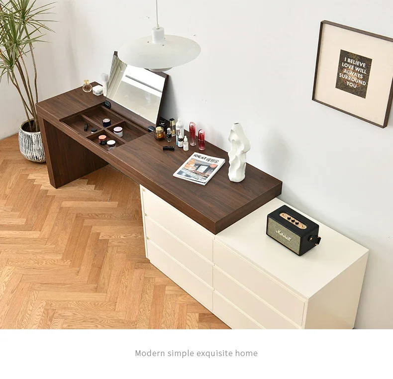 

Italian minimalist dresser chest cabinet integrated bedroom storage cabinet retractable dressing table table