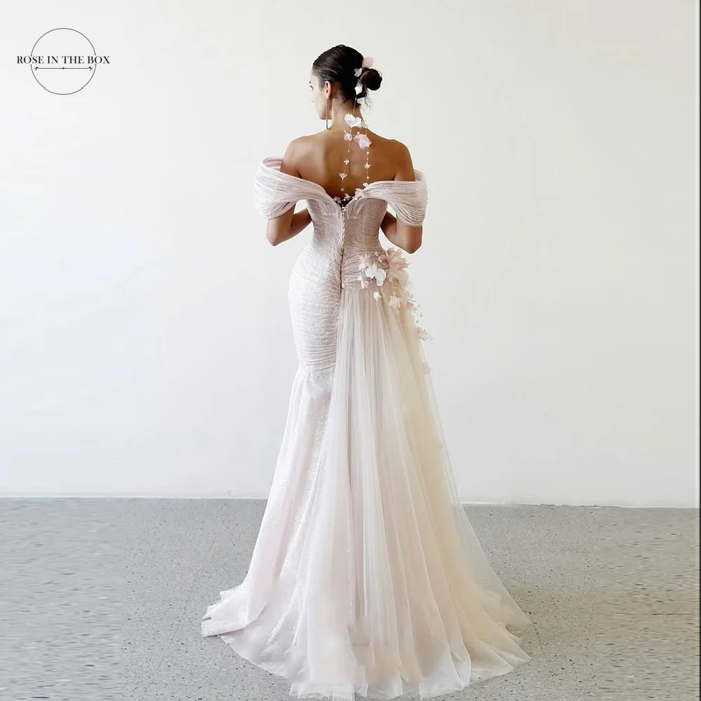 ROSEINTHEBOX Off The Shoulder Tulle Corset 3D Florals Delicate Organza Prom Dresses 2025 Customized Elegant Mermaid Formal dress image 2