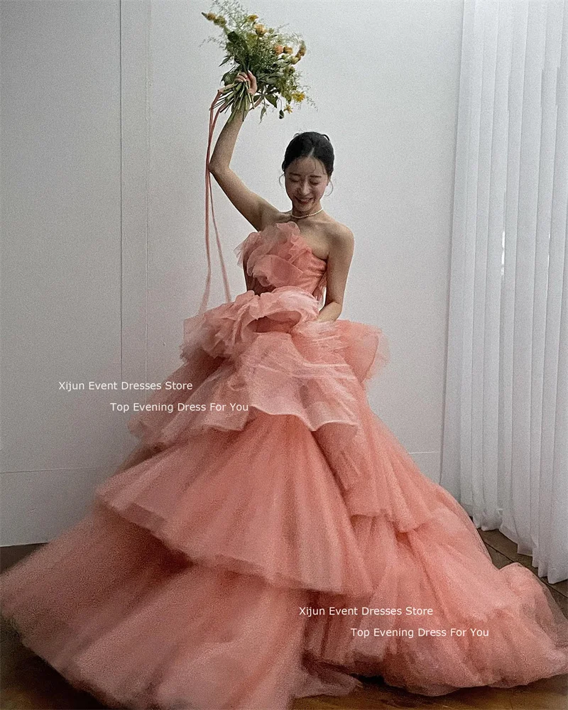 Xijun Tulle Elegant Wedding Dresses Sleeveless For Korean Bridal Gowns Formal Photo Shoot Tiered Princess Party Dresses 2023