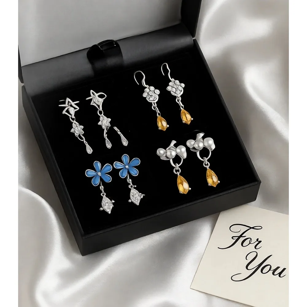 Juego de 16 pares de pendientes colgantes y de botón plateados para mujeres y adolescentes, hipoalergénicos y modernos