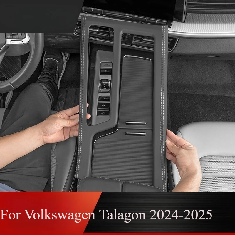 

For Volkswagen Talagon 2024-2025 Center Console Shift Panel Protector, Genuine Leather & Suede Dashboard Trim Cover