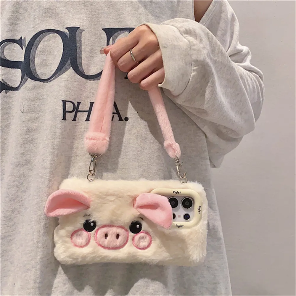 Diy bonito dos desenhos animados pulseira de pelúcia caso para iphone 16pro max caso para iphone 15 14 13 12 11 pro max capa para samsung s24alta s25