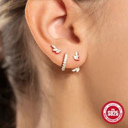 CANNER 3pcs/ Set S925 Sterling Silver Leaf Clear Zircon Piercing Stud Earrings for Women Jewelry Gifts Hoops Brincos Pendientes