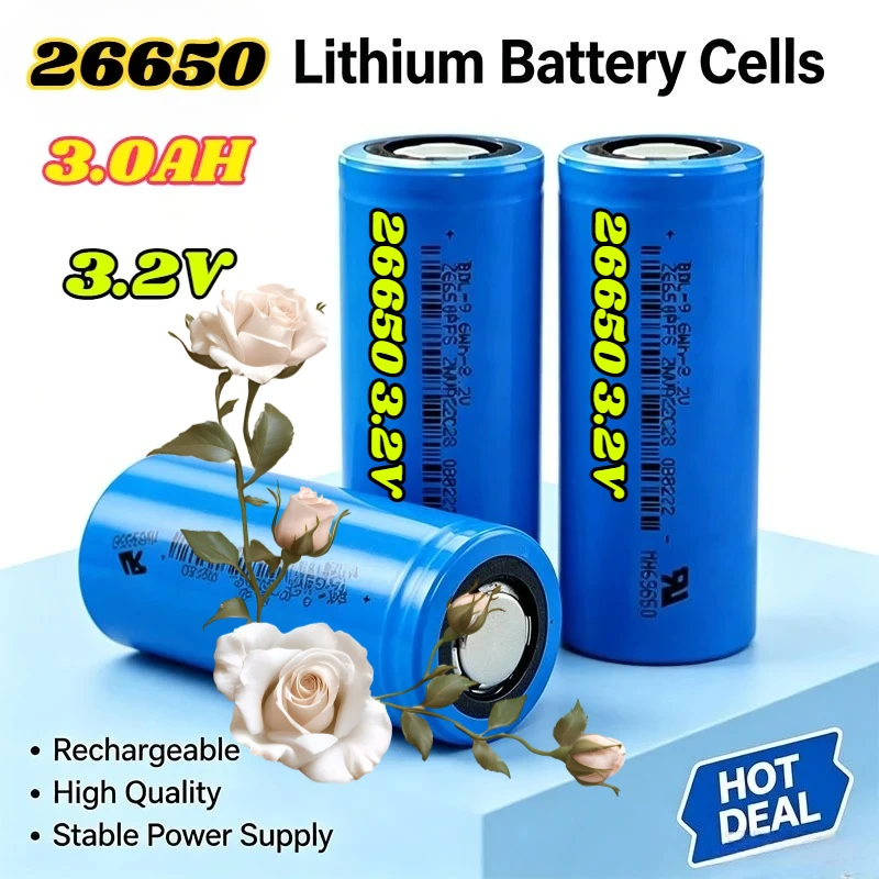 100% original 3000mAh high capacity 26650 lithium iron phosphate rechargeable battery 3.2V suitable for headlight searchlights