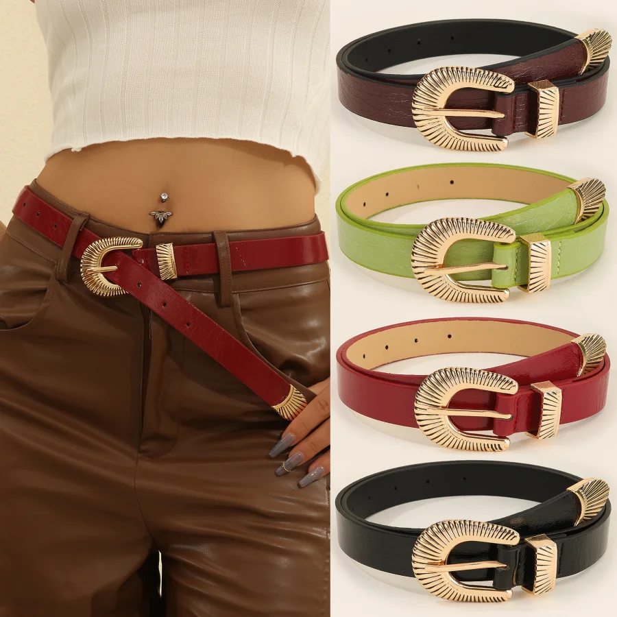 Women's light luxury gold metal shell buckle multi-color crocodile pattern belt jeans versatile decorative belt suitable for dai