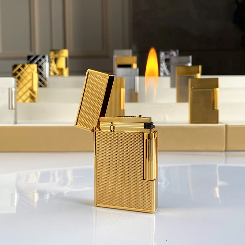 

Luxury Vertical Stripes Metal Drawing Butane Lighter - Natural Lacquer Smoking Cigarette Ping Sound Tobacco Lighter New Memorial