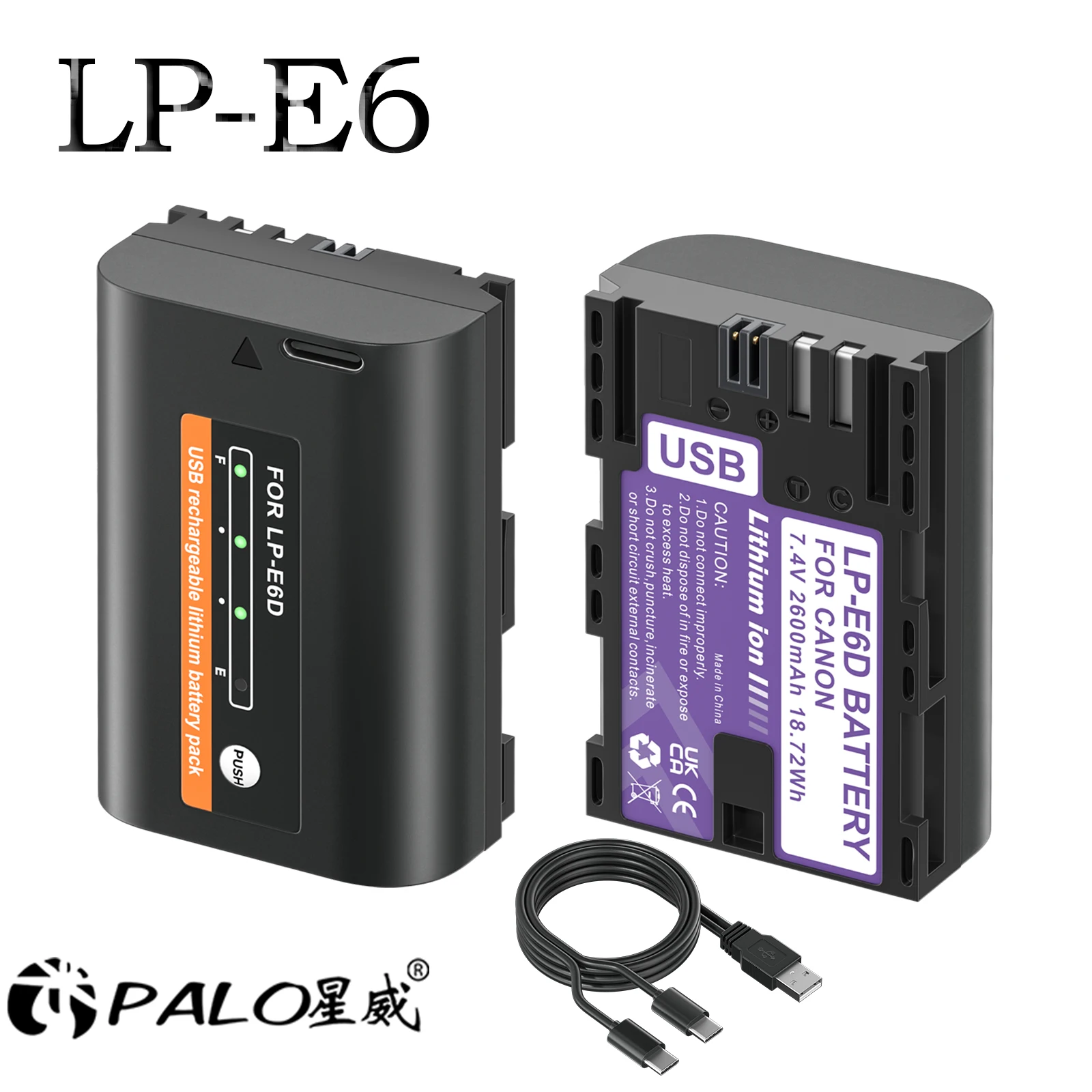 

2600mAh LP E6 LPE6 LP-E6 LP-E6N Battery USB Charging For Canon EOS 5DS R 5D Mark II 5D Mark III 6D 7D 80D 90D EOS 5DS R Camera