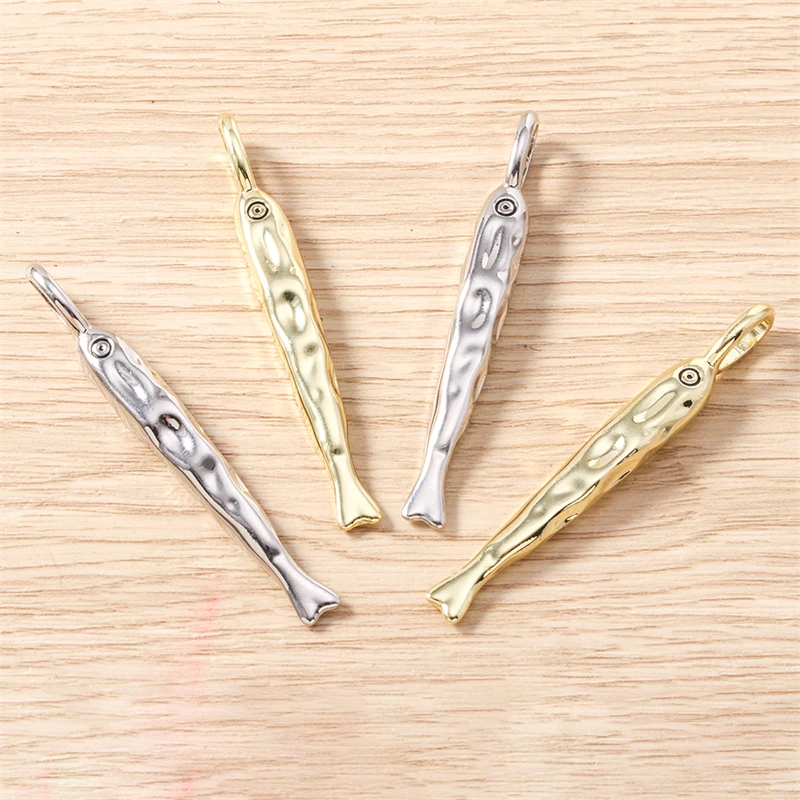 5 Stück 7x59mm süße Gold Silber Farbe Metall Fisch Charms Anhänger für Schmuckherstellung Halsketten Ohrringe Armbänder DIY Bastelbedarf – Detail 7