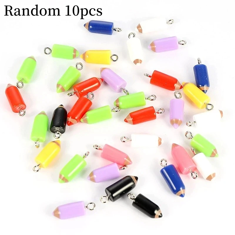 10pcs Mixed Color Resin Pencil Shape Charms Pendants DIY Keychain Earrings For Jewelry Making Accessories