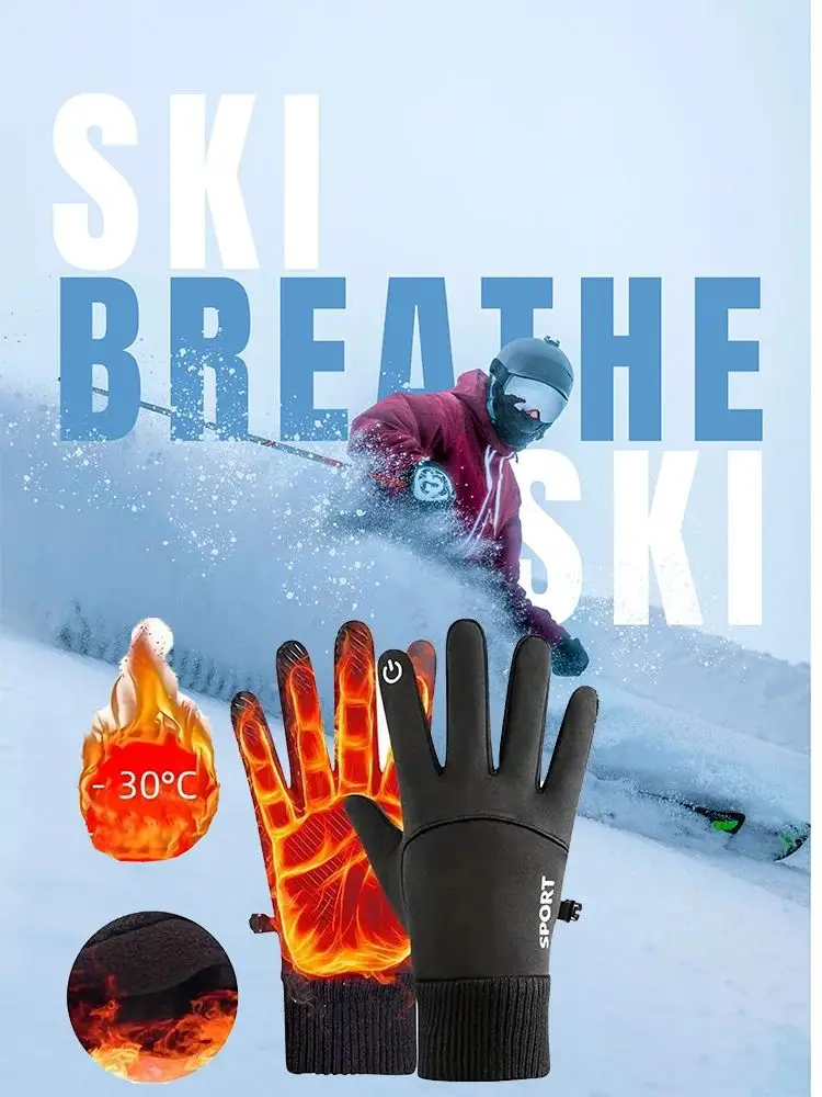 AliExpress WRELS Winter Cycling Gloves Windproof Thicken Fleece Thermal Full Finger Ski Gloves Waterproof Touchscreen Motocycle Driving Gloves