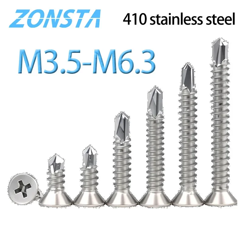 410 Stainless Steel M3.5 M4.2 M4.8 M5.5 M6.3 Self Tapping Dovetail Screw Flat Head Phillips Drilling Screw For Sheet Metal