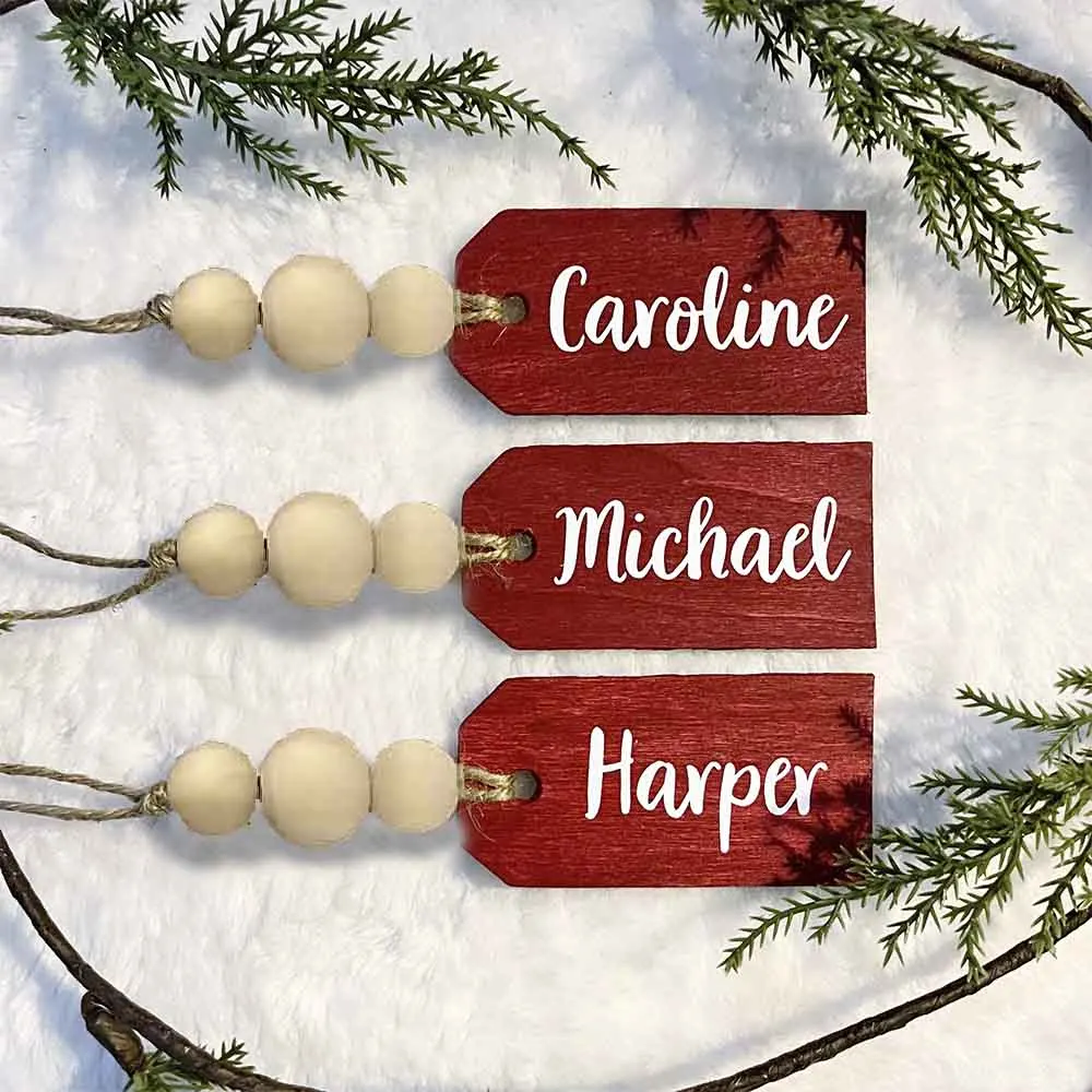 

Personalized Custom Wooden Name Tag Beaded Wooden Name Tag Party Bridal Shower Wedding Place Setting Card Bride Bridesmaid Gift