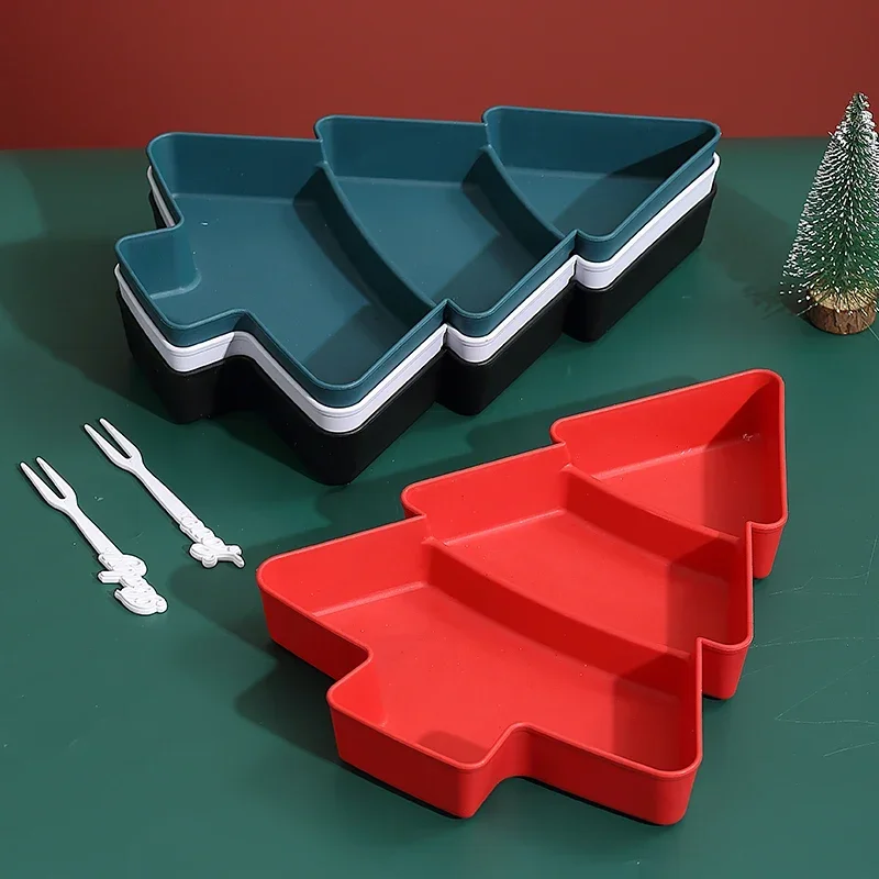 Christmas Tree Plastic Candy Plate Snack and Nut Bowl Dry Fruit Dish Breakfast Plate Holiday Tableware Decor Festive Snack Dish