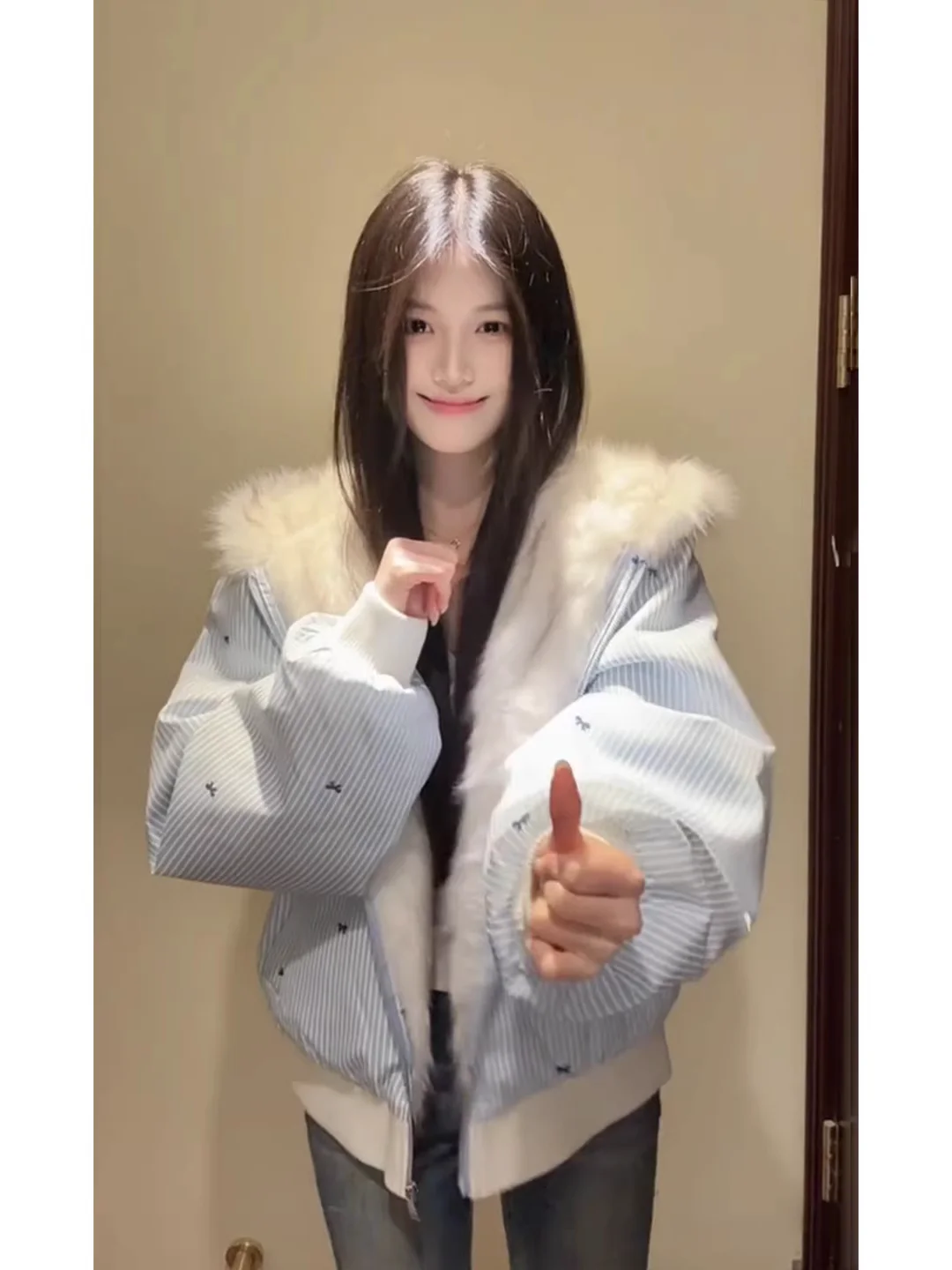 

Double-Sided Wearable Cute Ear Hooded Thickened Fleece Women's Cotton Jacket Winter Warm Coat Korean Style Loose Fit