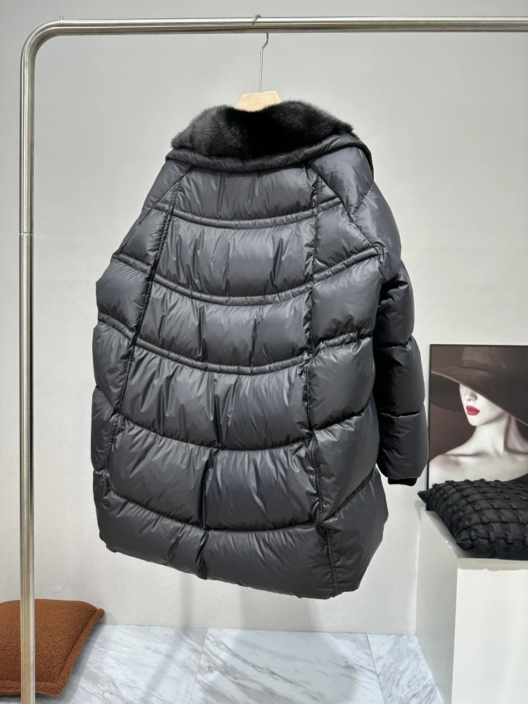 Imagem -02 - Cabolsas de Ganso para Mulheres Gola de Pele de Vison Real Natural Cabolsa Grosso Outwear Feminino Puffer Jaquetas Inverno Quente