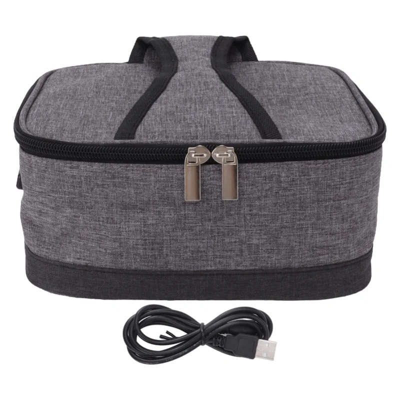Bolsa aislante de calefacción USB, contenedor de alimentos con calefacción eléctrica portátil, bolsa calefactora de temperatura constante para exteriores, gris claro