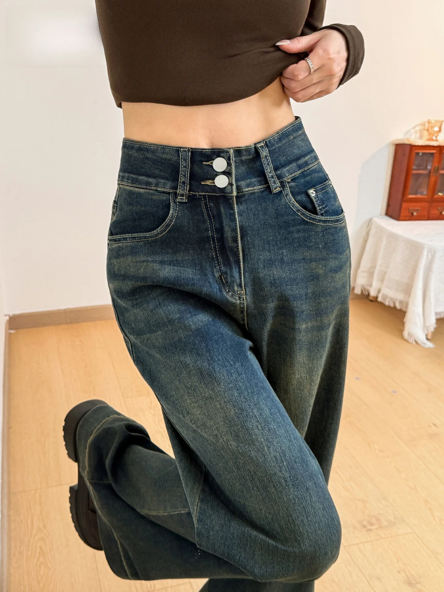 

Retro American Wide Leg Jeans Women Loose Slim Straight Casual High Waist Denim Pants Summer Hot Trend Casual Spring New