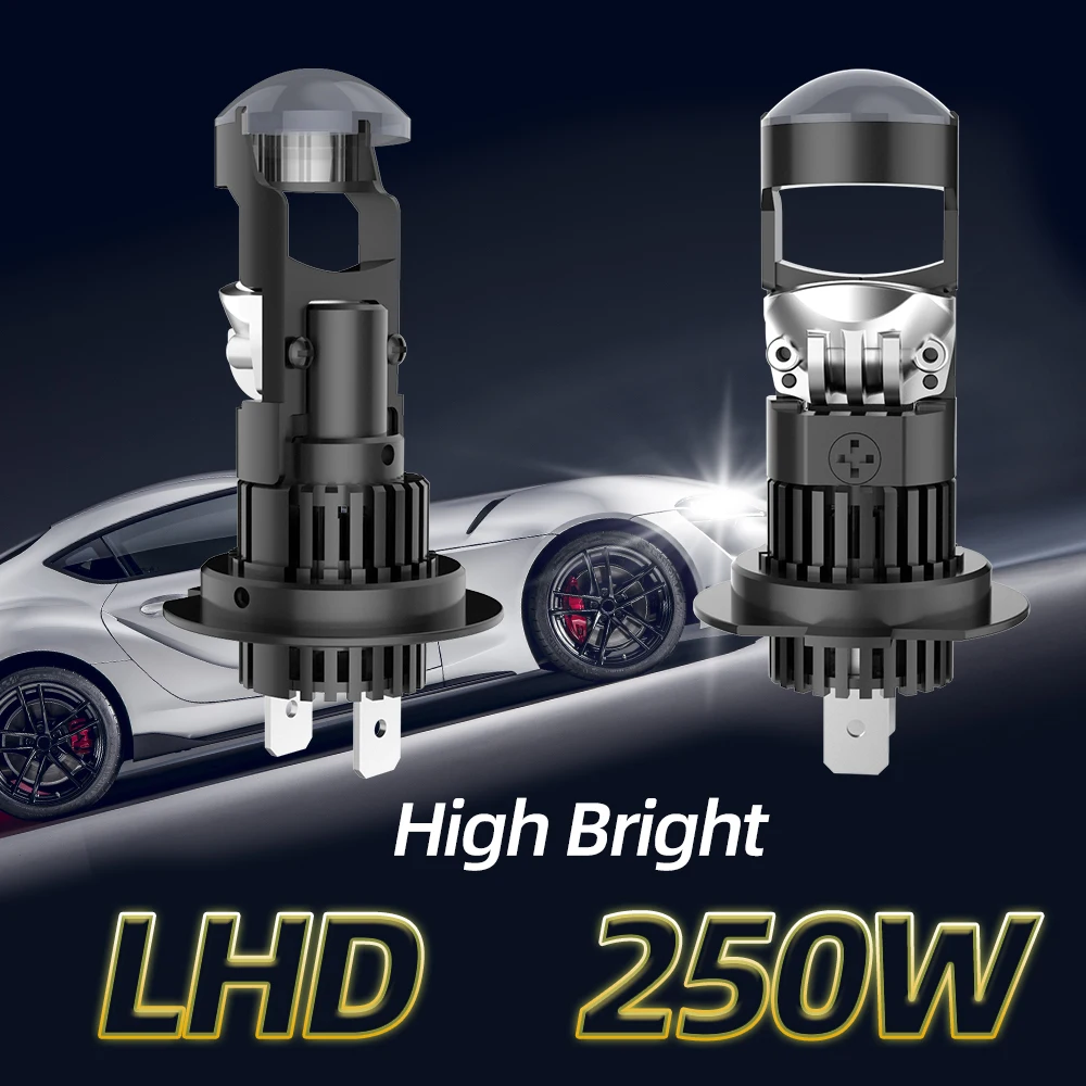 LED H11 Projector Lens 250W Car Bulbs H7 HB3 HB4 9005 9006 LHD Headlight Wireless 12V 6000K White CSP Chip  Left-hand Driving