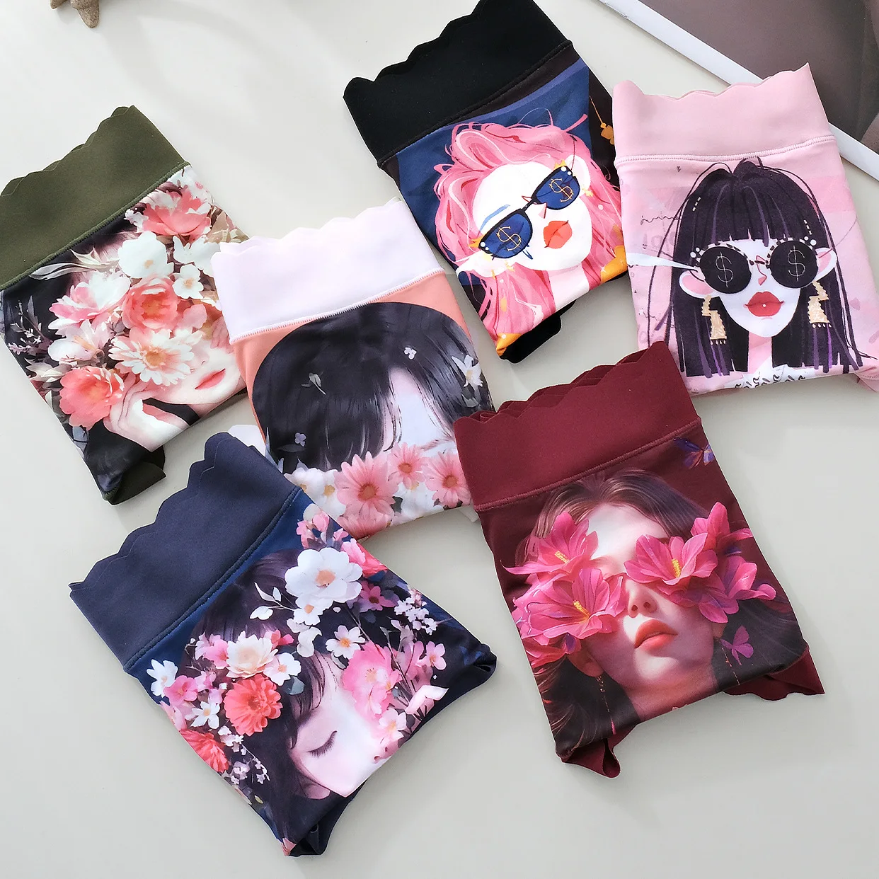 5Pcs/Set Women Panties Seamless High Stretch Soft  Cartoon Beauty Print  Underwears Girl Underpants Plus Size 5XL Briefs