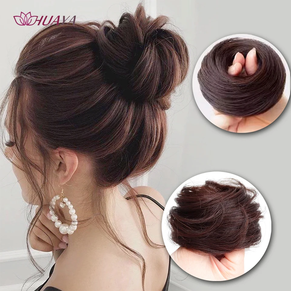 Messy Bun Hair Piece Straight Chignon Extension Mini Rubber Band Hair Bun Scrunchies Synthetic Donut Wig Accessory Updo Bun Hair