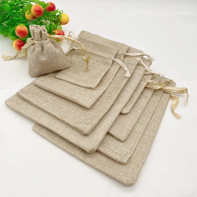 1000pcs Jute Drawstring Bag Sack Linen Burlap Small Gift Bags Sachet Jute Gift Pouch Webbing Packaging Bag Handmade Storage Bags