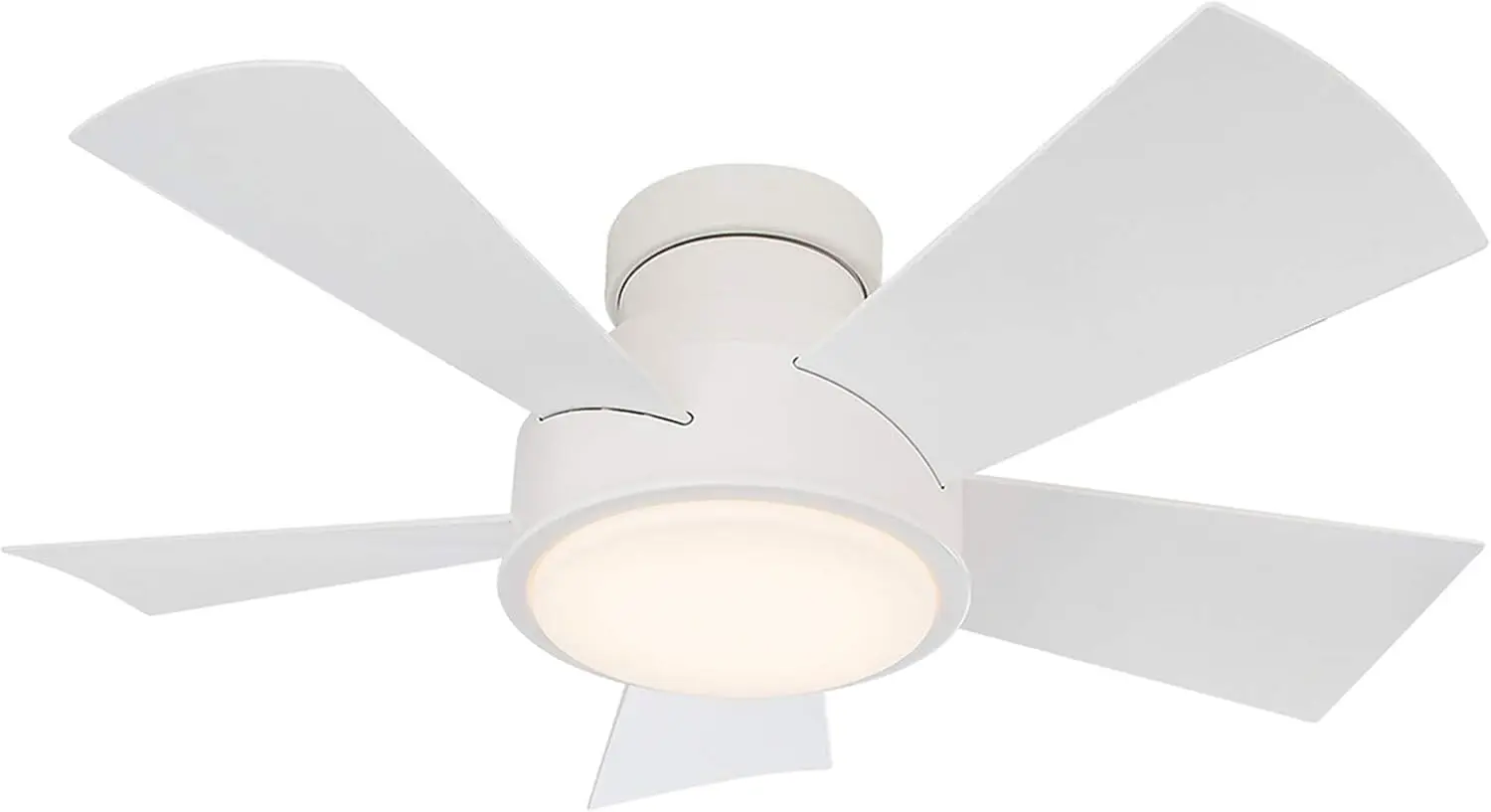 Vox Smart Indoor and Outdoor 5-Blade Flush Mount Ceiling Fan 38in Matte White with 3000K LED Light Kit and Remote Control works