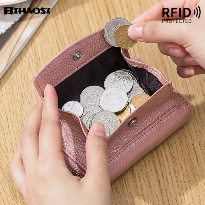 Leather Coin Change Wallet Mini Real Pickup Bag Portable Cosmetic Mouth Red Envelope Earphone Storage Bag Coin Purse Mini Bags