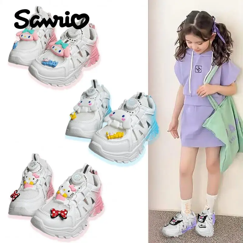 

Sanrios Kittys Kuromi Cinnamoroll Melody Kids Sports Shoes Cross-Tied Mesh Breathable Boys Sneakers Girls Outdoor Running Shoes