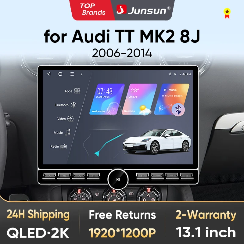 Junsun 13,1″ QLED Wireless CarPlay Android Auto Autoradio für Audi TT Mk2 8J 2006-2014 Intelligente Systeme DSP SWC RDS GPS FM BT