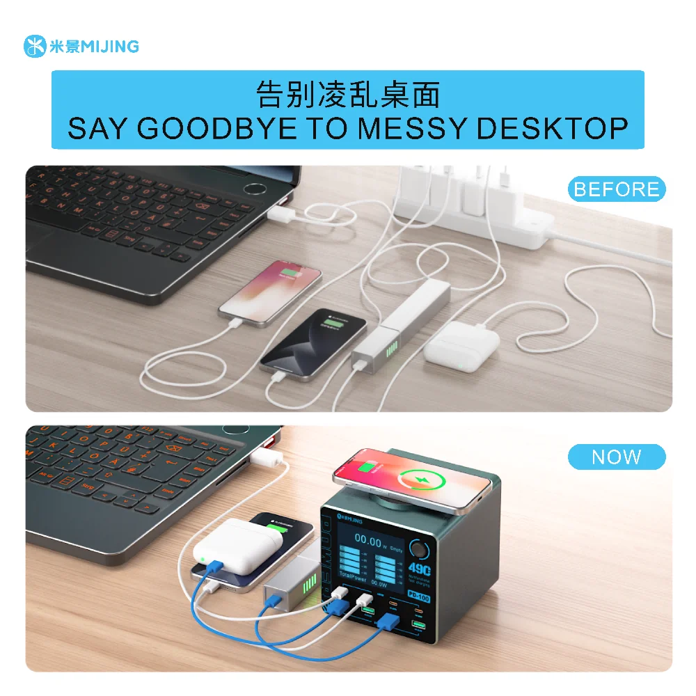 

MIJING PD100 Multifunctional 100W Fast Charging Station 4 USB C 4 USB A Ports Intelligent for Phones Laptops Tablets Tools
