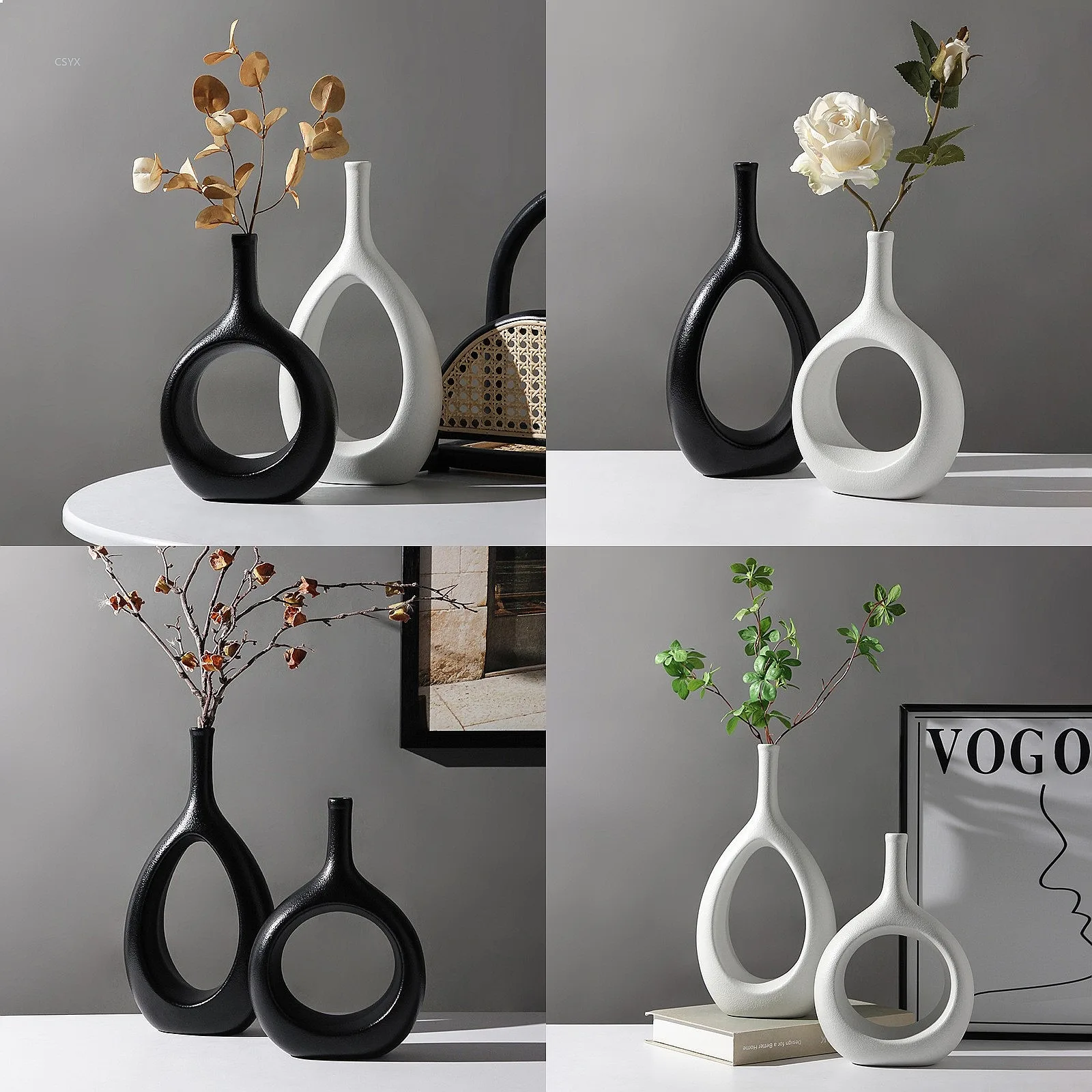 Modern Ceramic Vase Minimalist Hollow Design Living Room Decoration Dry Flower Vase Home Decor