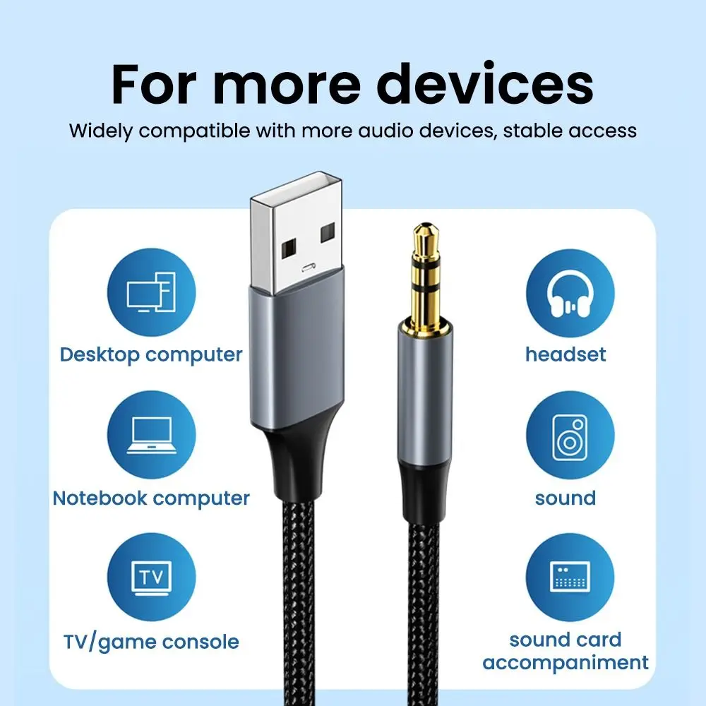 USB to 3.5mm Audio Cable Male to Male Stereo USB A to 3.5 Jack AUX Adapter Wire Headphone Speaker for Laptop PC TV Car