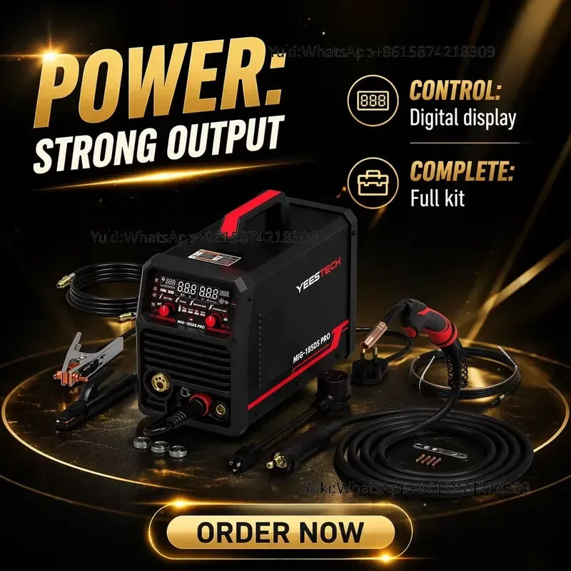 YEESTECH 185A 110V/220V Dual Voltage Flux Core MIG Welder Spool  5-in-1 Multi-Process LED Digital Display Synergic Control