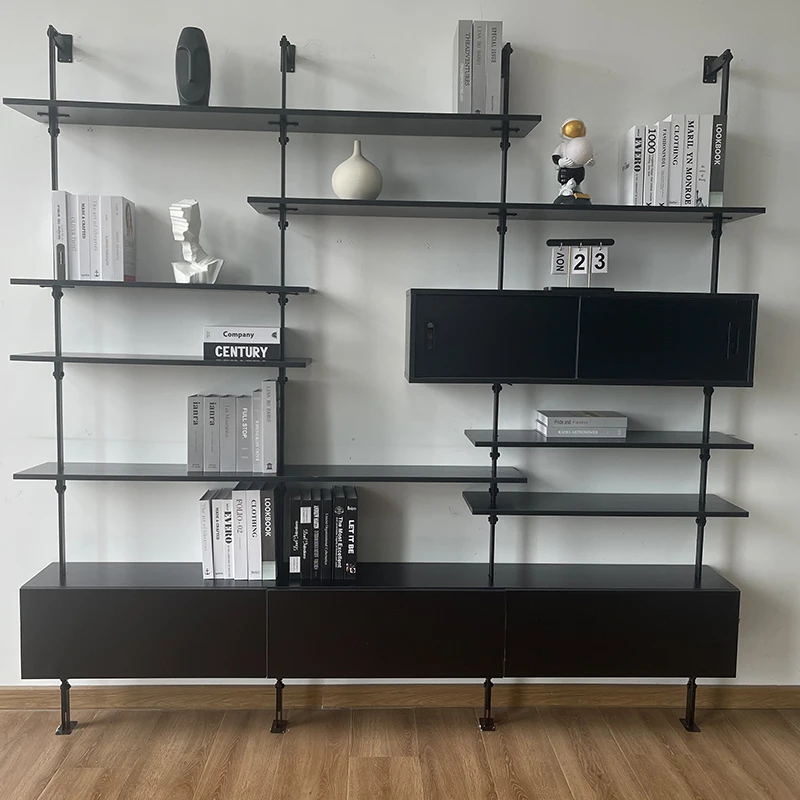 Bookshelf full wall bookcase study multi-layer wall shelf floor partition wrought iron display stand