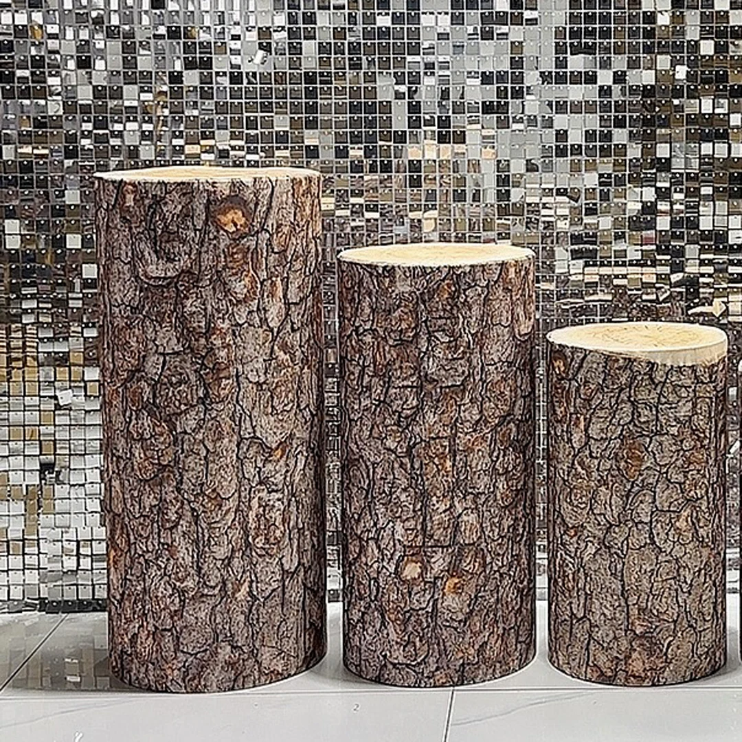 40x90cm, 30x80cm, 20x70cm Spandex Pillar Covers for Metal Cylinder Pedestal Stands -Tree Bark Covers Only