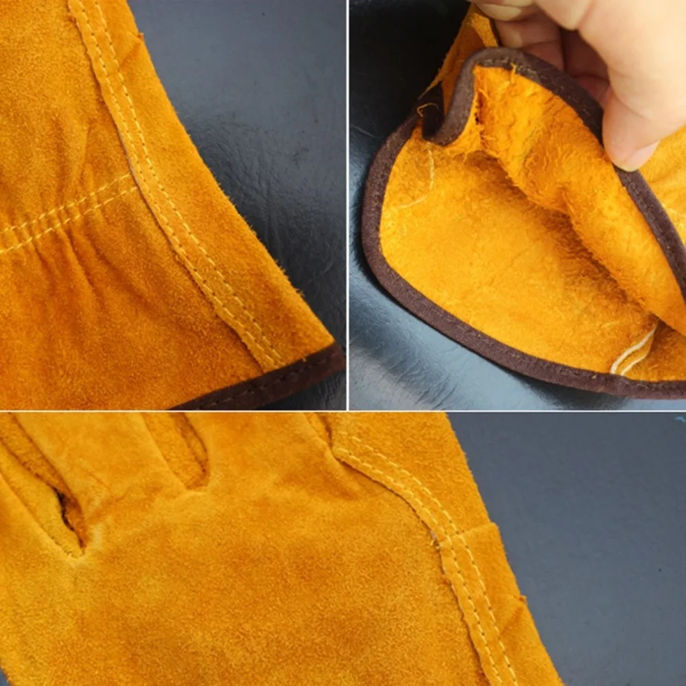 A Pair Fireproof Durable Yellow Cow Leather Welder Gloves Anti-Heat Work Safety Gloves For Welding Metal Hand Tools Dropshipping