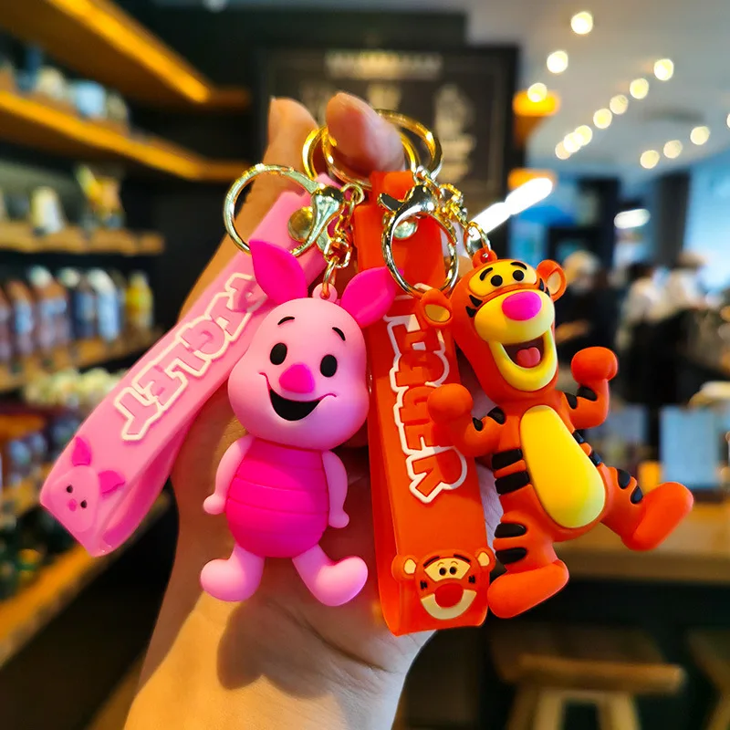 Animated Disney Cartoon Key Chain Winnie the Pooh Eeyore Tigger Piglet cute school bag pendant adorns the doll child key chain b