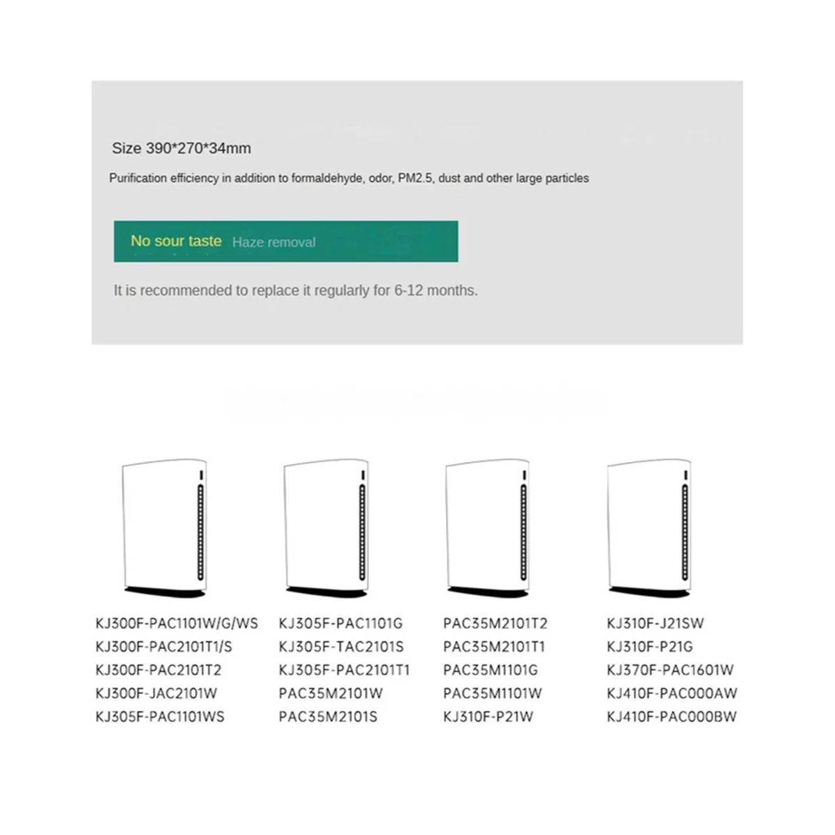 Adecuado para filtro compuesto purificador de aire KJ300F-PAC1101W/G/WS KJ305F-PAC1101G PAC35M2101T2 KJ310F-J21SW