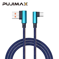 PUJIMAX Double Elbow 90 Degrees Mobile Phone Cables Cowboy Braided Wire Data Transmission Micro USB C Cable for IPhone Samsung