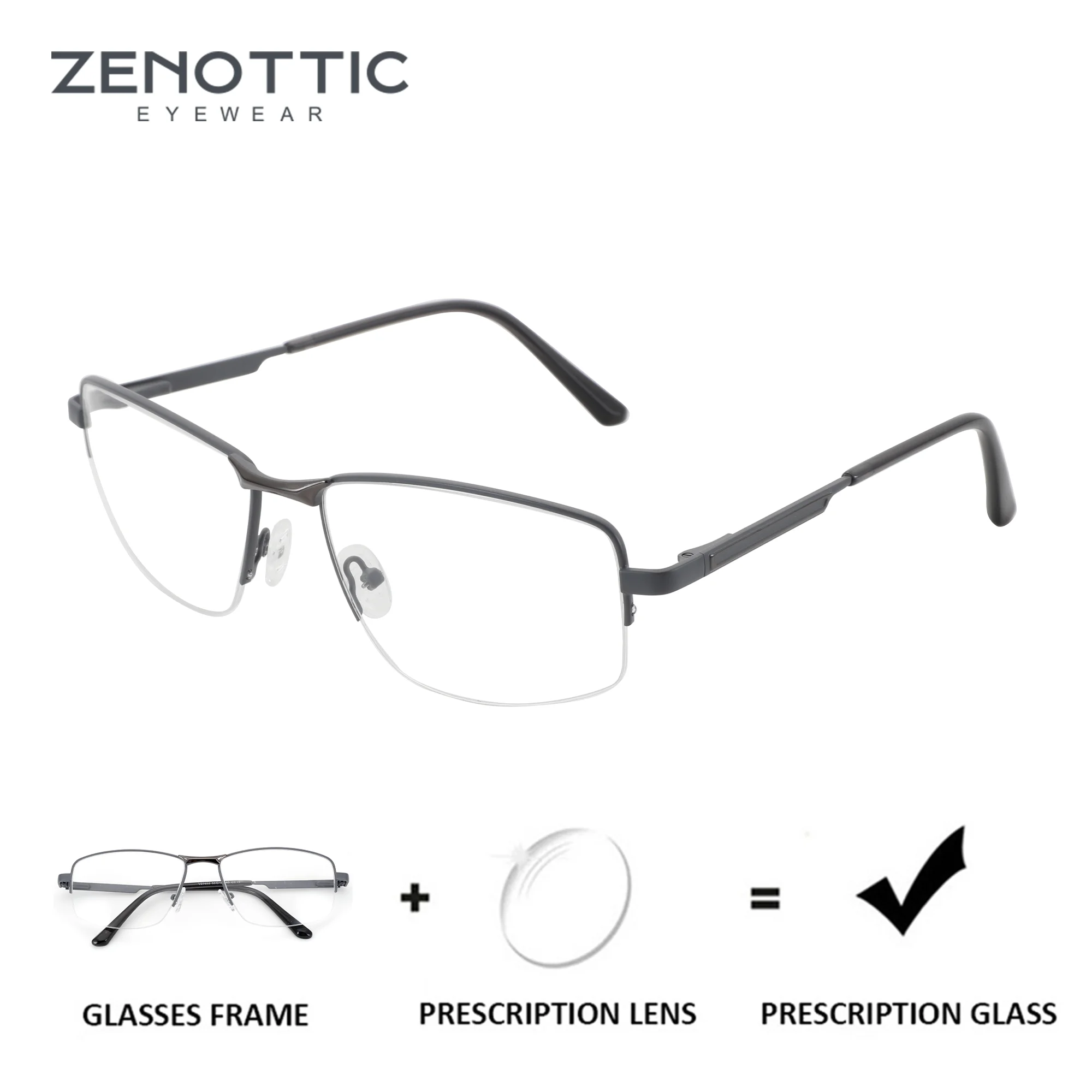 

ZENOTTIC (XXL Size) Half Rimless Prescription Glasses Man Optical Eyeglasses High-quality Metal Square Progressive Eyeglass