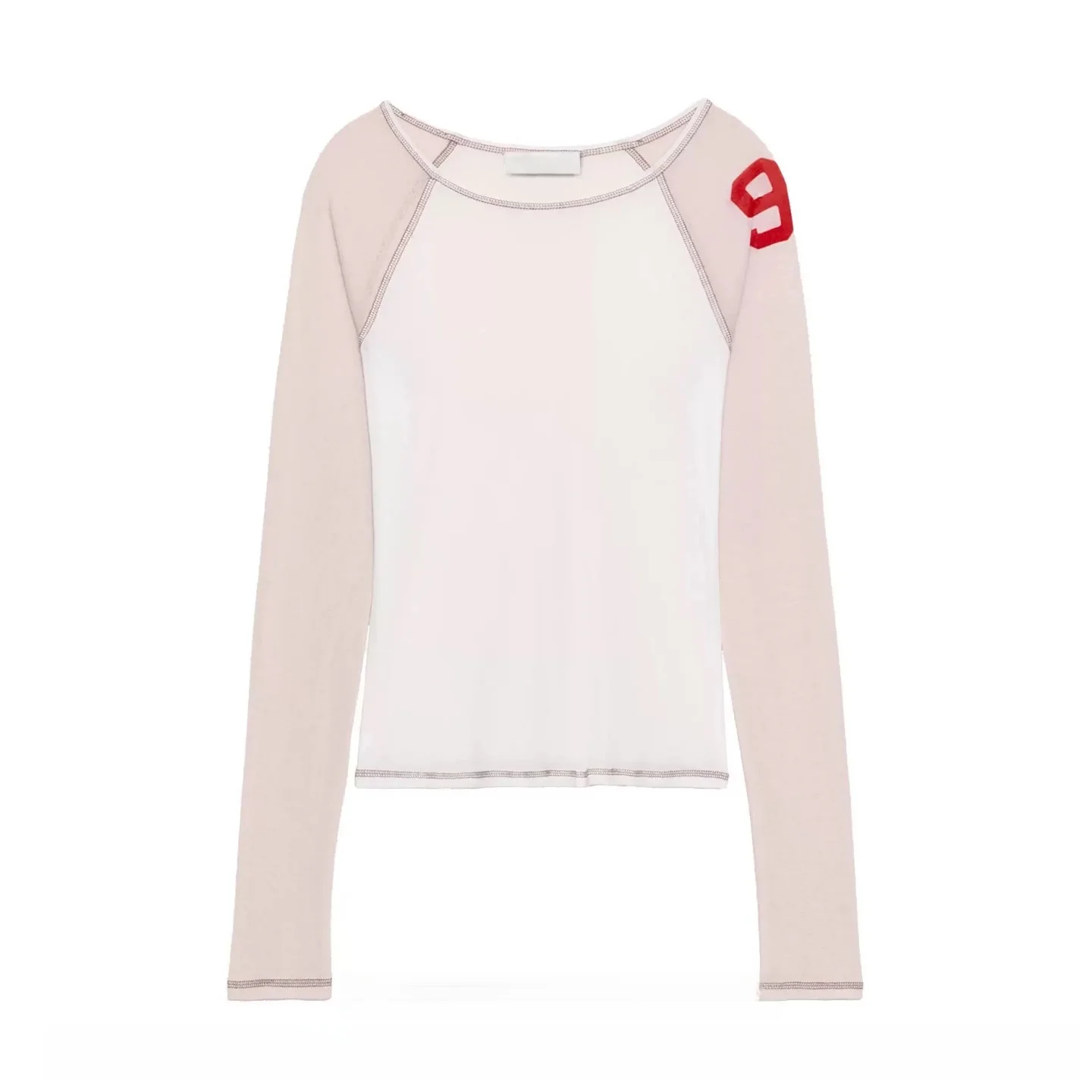 New 2026 Summer Women's Casual Long Sleeve round Neck Digital Print Splice Semi-Transparent T-Shirt Loose Fit Style Other Mat...