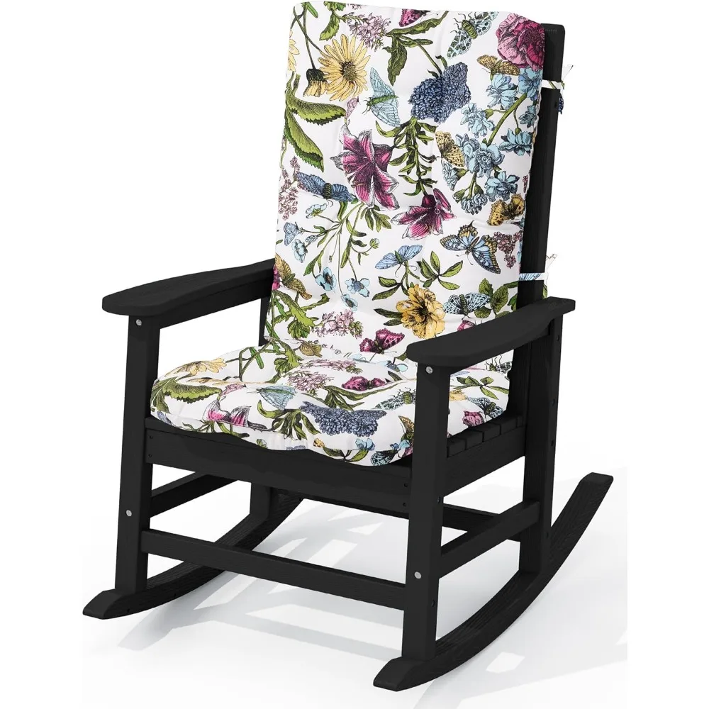 

Rocking Chair Outdoor with Thick Cushions, All-Weather Patio Rocking Chair Porch Rocker for Outside, Black Chair wi